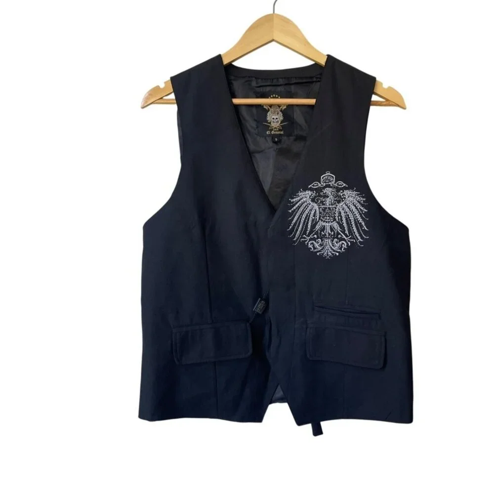 Biker Vest Mens El General Sz S NWT Grunge Western Eagle Motorcycle USA Patriot